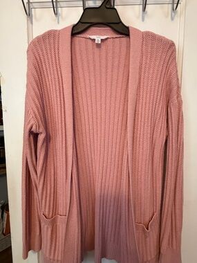 Time and Tru Dusty Pink Ribbed Open-Front Cardigan